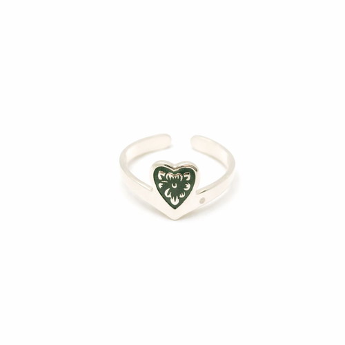 Silver heart ring new with handmade niello design