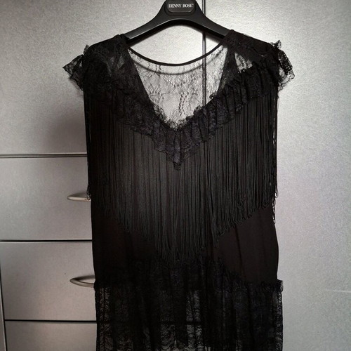 Denny Rose sleeveless blouse with fringes like new, black, size XL