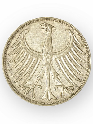 German silver coin 5 Mark 1957 used