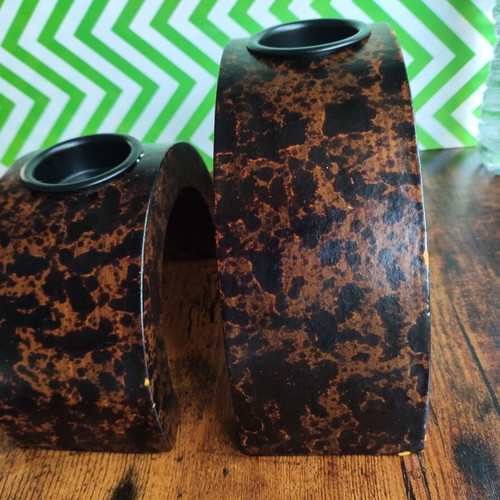 Wooden candle holder used for tealights, set of two bases