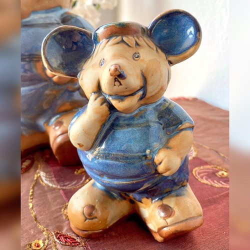 Decorative mice set of 2, new, blue and ceramic figurines