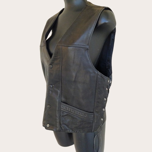 Men's black leather vest used, size L
