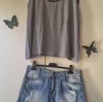 Cherry set Large with denim shorts and striped sleeveless top like new