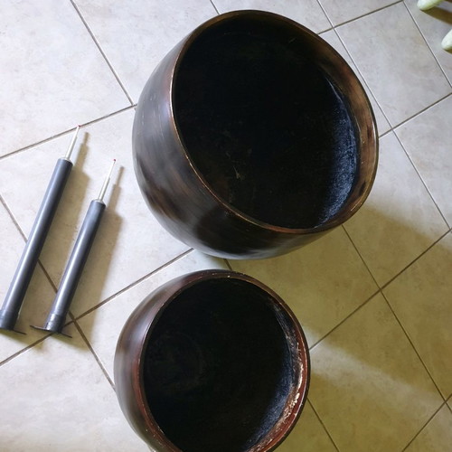 Polyester flower pots used, set of 2, indoor with wooden design