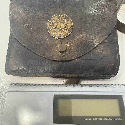 Leather hunter's case used, vintage with strap