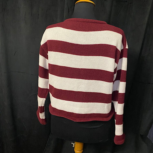 Knitted cardigan with burgundy and white stripes, size S, like new