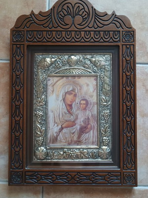 Ασημένια εικόνα Παναγίας Ιεροσολυμίτισσας 925 σε ξύλινη κορνίζα like new