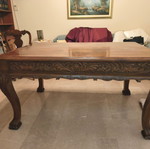 Vintage carved handmade dining table, solid walnut 1952