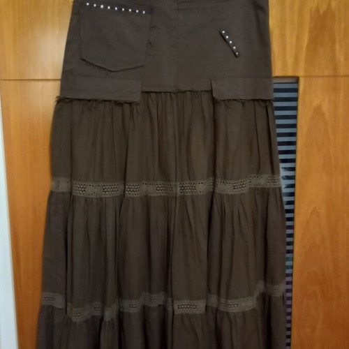 Maxi skirt like new, brown linen with lace and bead details
