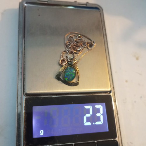Silver 925 necklace with gold-plated opal, vintage, 40cm chain