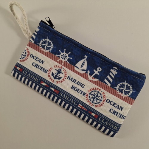 Handmade wallet with nautical design, new, white and blue