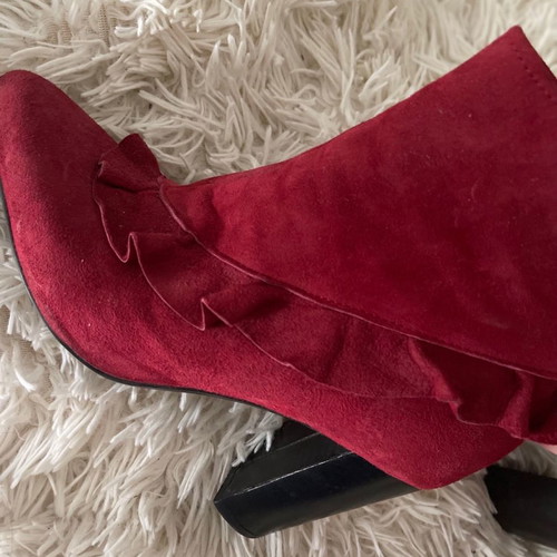 Burgundy velvet ankle boots used, size 37, 8 cm heel