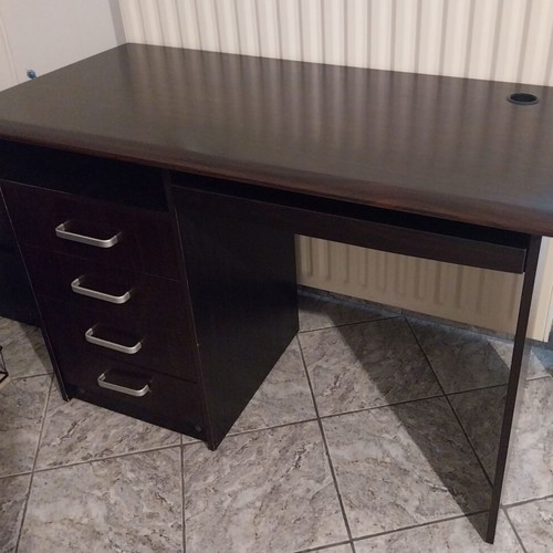 Computer desk used with drawers dark brown, sturdy and practical