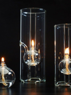 Vintage large oil lamp made of glass with golden decor new