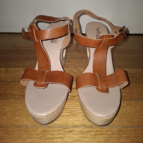 Women's wooden platforms used No 40, brown leather