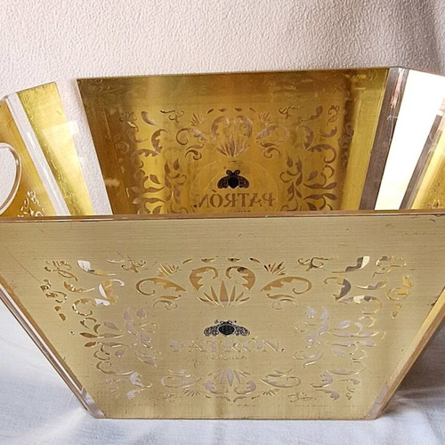 Patron champagne bucket like new with 4 empty silver bottles