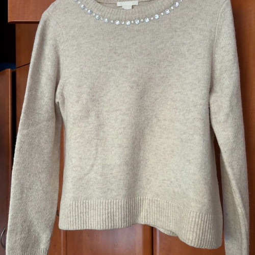 H&M women's sweater with rhinestones, beige, size S-M