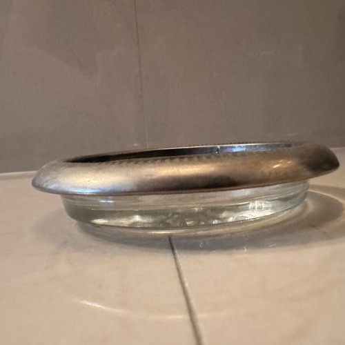 Glass coasters with silver plate border, set of 6, like new