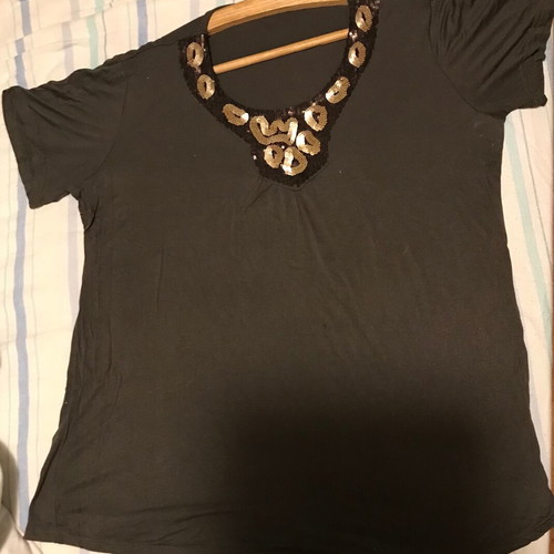Cotton blouse L/XL, brown with sequin decoration