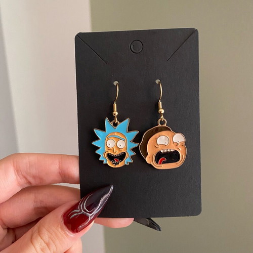 Rick and Morty earrings new, gold tone