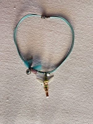 Handmade necklace with Tinkerbell pendant like new, turquoise