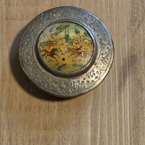 Vintage Persian Handmade Metal Jewelry Box used with Handpainted Mother of Pearl Miniature