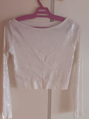 Crop top with sequins like new, size S, white and silver