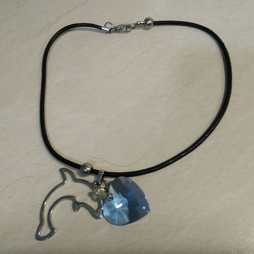 Women's necklace with silver dolphin and colorful stones, like new