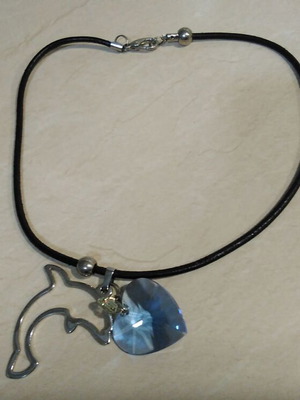 Women's necklace with silver dolphin and colorful stones, like new