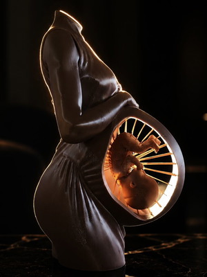 Surreal Decorative Sculpture / Lamp "Woman & Embryo"