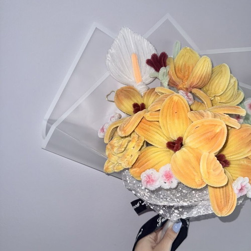 Handmade aromatic flower bouquet in sunset colors