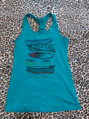 Sleeveless fitted blouse used, blue and green, size S