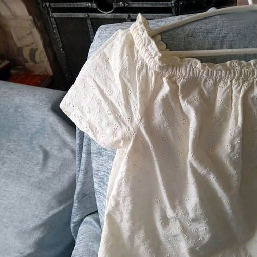 Only off-shoulder blouse used, white and yellow, size L