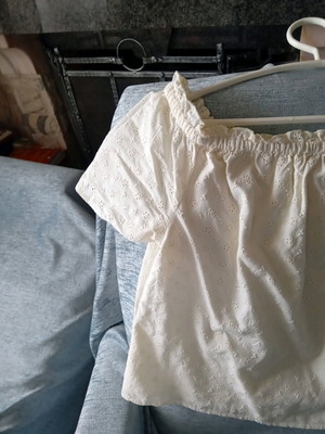 Only off-shoulder blouse used, white and yellow, size L