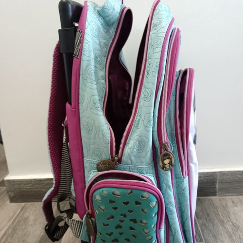 Santoro Gorjuss Rosebud school trolley bag like new, turquoise and pink