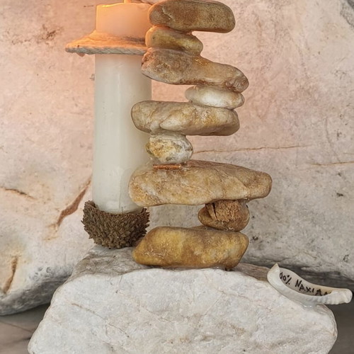 Stone and Candle decorative natural materials art new