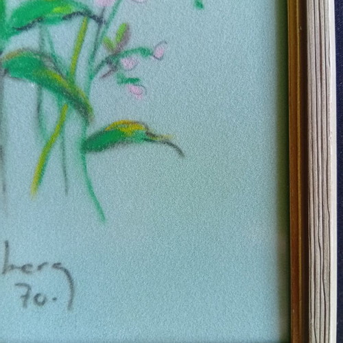 Pastel painting on cardboard 51x18 cm like new under glass