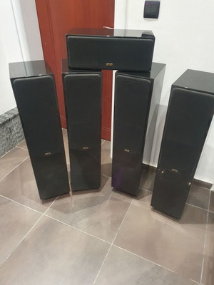 Quad floor speakers set 5 pieces and subwoofer 80w like new, pianoblack
