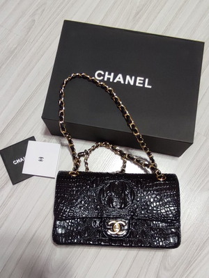Chanel shoulder bag, black alligator leather