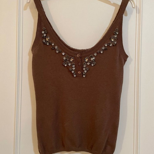 #OFFER Relish Brown Knitted Top with Button Rhinestones Medium