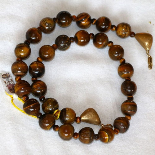 Gold Tiger Eye Necklace 14K 585 New with Safety Clasp