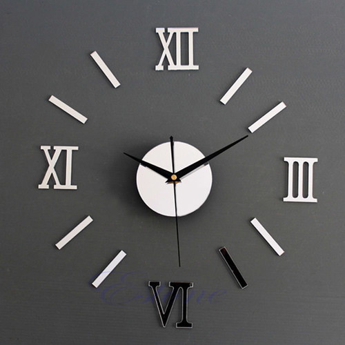 Modern DIY Wall Clock Silver Mirror Acrylic
