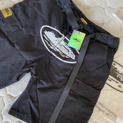Corteiz cargo shorts, black and white, streetwear style