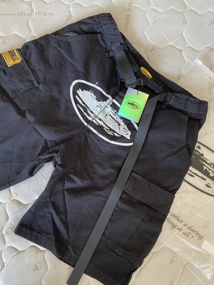 Corteiz cargo shorts, black and white, streetwear style