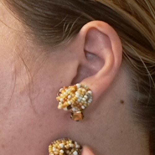 Vintage earrings with brown and silver beads like new, clip-on