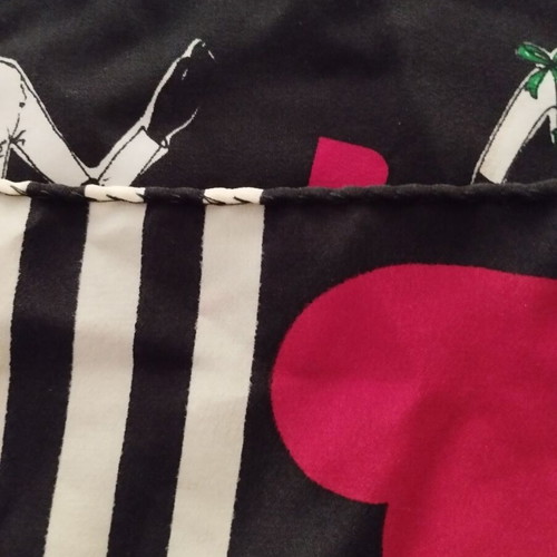 Moschino silk scarf with Olive figures like new, black and red