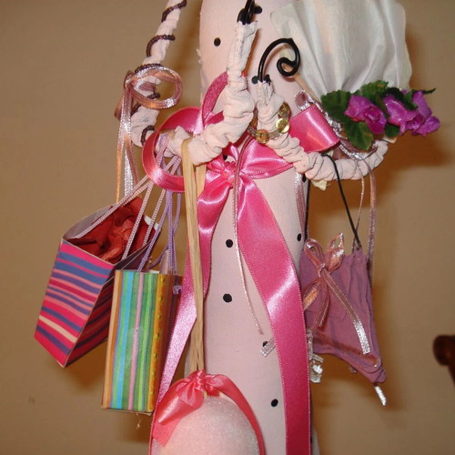 Vintage Decorative Fabric Doll Primitive Folk Art Lady Shopper Dan DiPaolo Style