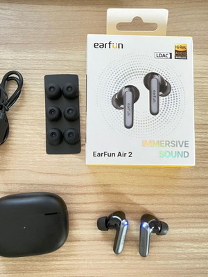 Earfun Air2 in-ear Bluetooth handsfree earbuds with sweat resistance and charging case, black