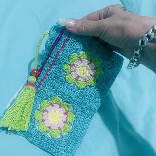 Handmade colorful cotton thread clutch bag, machine washable