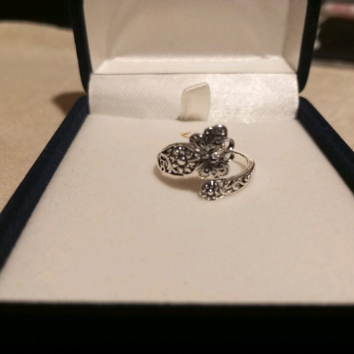 Ring vintage butterfly and flowers stainless steel, like new, boho style
